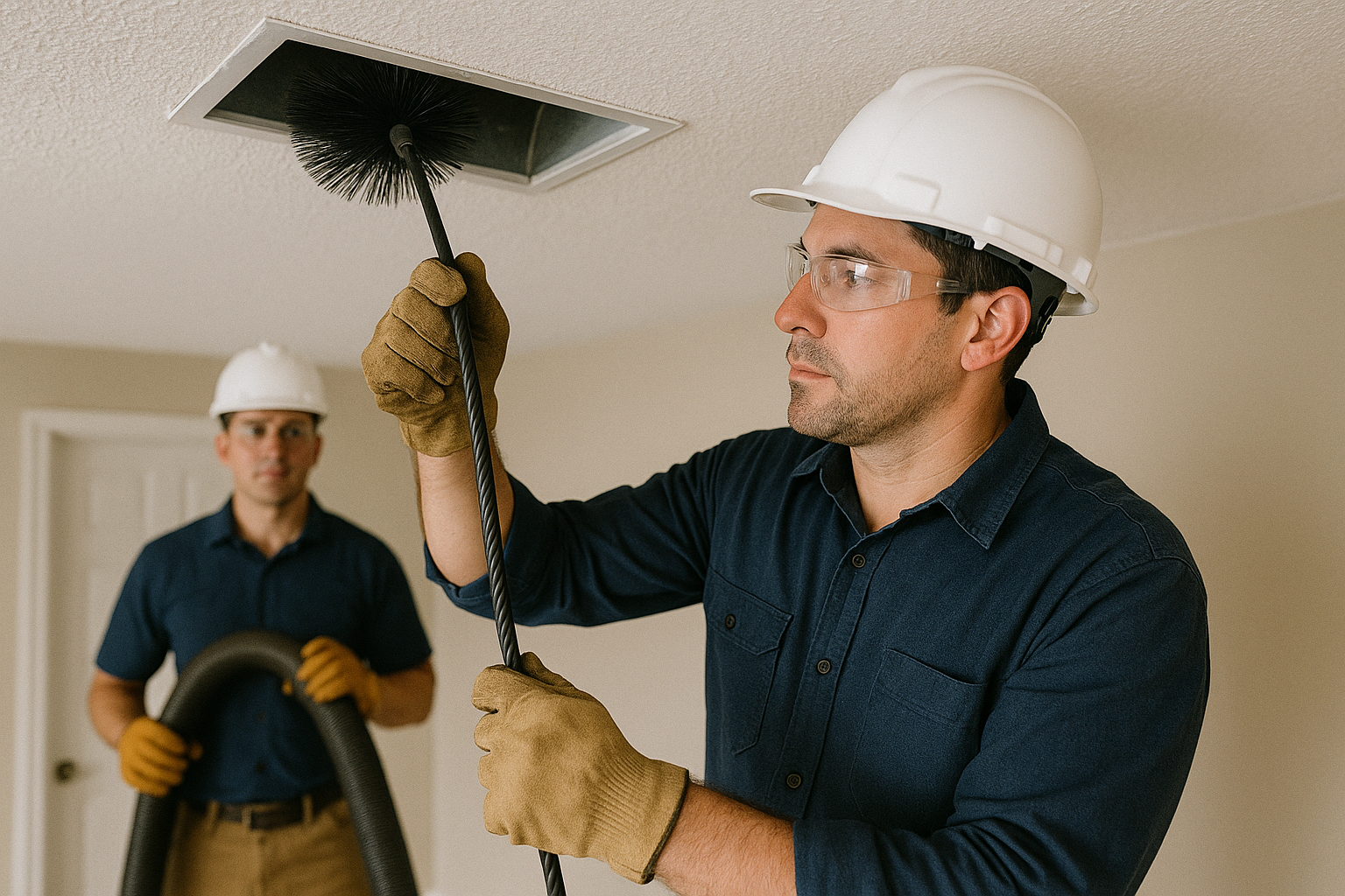 Chimney sweep removing creosote